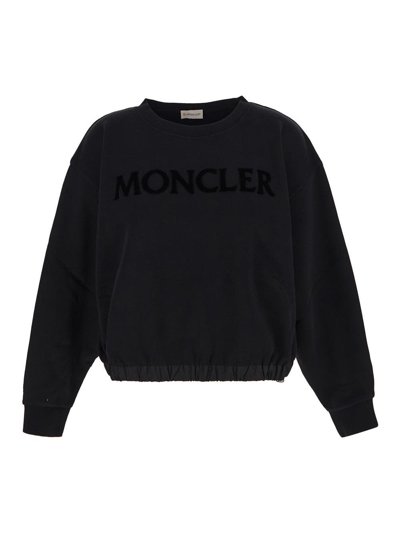 Moncler Cotton Blend Crewneck Sweatshirt In Black
