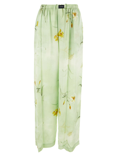 Balenciaga Printed Silk Pajama Pants In Green