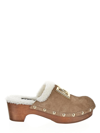 Dolce & Gabbana Logo-plaque Suede Clogs In Brown