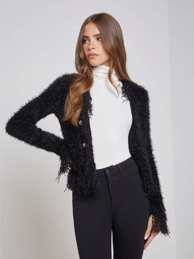 L Agence Azure Fuzzy Cardigan Blazer In Black