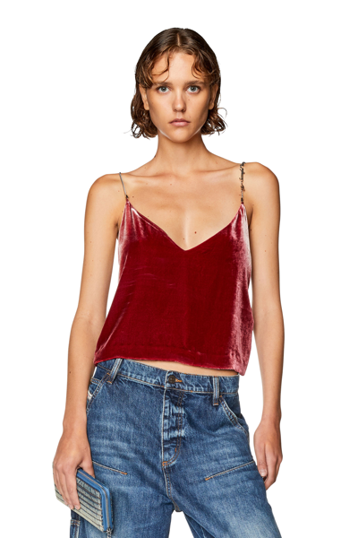 Diesel Top In Velluto Con Spalline A Catena In Red