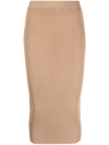 P.a.r.o.s.h Ribbed-knit Midi Skirt In Beige