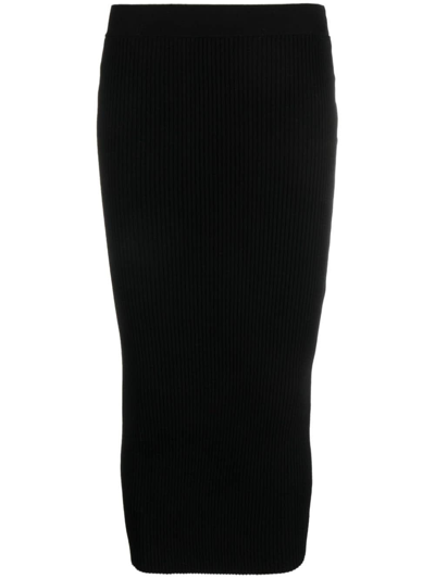 P.a.r.o.s.h Ribbed-knit Midi Skirt In Nero