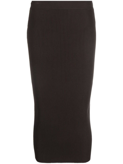 P.a.r.o.s.h Ribbed-knit Midi Skirt In Brown