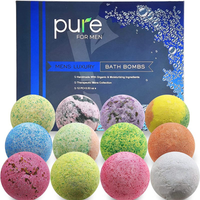Pure Parker Men's 12 Piece Bath Bomb Gift Set, Natural With Shea Butter