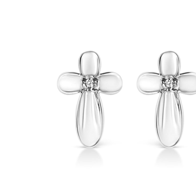 Haus Of Brilliance .925 Sterling Silver Prong Set Diamond Accent Floral Cross Stud Earring In White