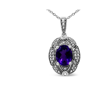 Haus Of Brilliance .925 Sterling Silver Diamond Accent And 9 X 7 Mm Purple Oval Amethyst Gemstone Pendant 18" Necklace In White