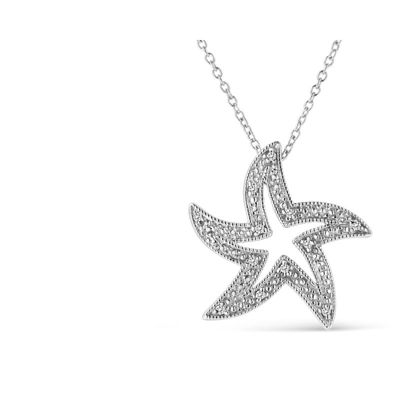 Haus Of Brilliance .925 Sterling Silver Prong-set Diamond Accent Starfish 18" Pendant Necklace In Grey