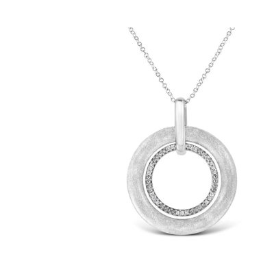 Haus Of Brilliance .925 Sterling Silver Prong-set Diamond Accent Satin Finished Double Circle 18" Pendant Necklace In White