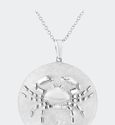 Haus Of Brilliance .925 Sterling Silver Diamond Accent Cancer Zodiac Design 18" Pendant Necklace Medallion In Grey