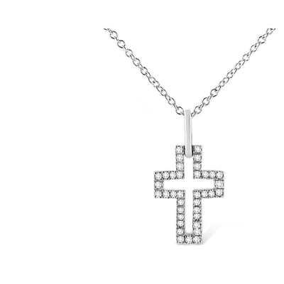 Haus Of Brilliance .925 Sterling Silver 1/10 Cttw Pave-set Round-cut Diamond Open Cross 18" Pendant Necklace In White