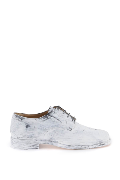 Maison Margiela Tabi Lace-up In White Painted Leather In Multi-colored