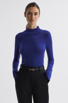 Reiss Kylie - Blue Merino Wool Fitted Funnel Neck Top, M