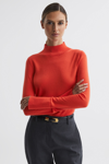 Reiss Kylie - Coral Merino Wool Fitted Funnel Neck Top, Xs
