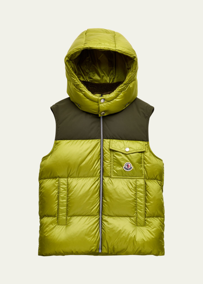 Moncler Kids' Oust Rip-stop Down Waistcoat In Green