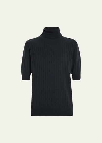 Lisa Yang Freya Cashmere Short-sleeve Turtleneck Sweater In Black
