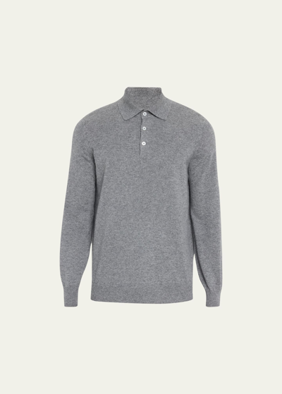 Brunello Cucinelli Men's Cashmere Polo Shirt In Cg217 Dark Grey