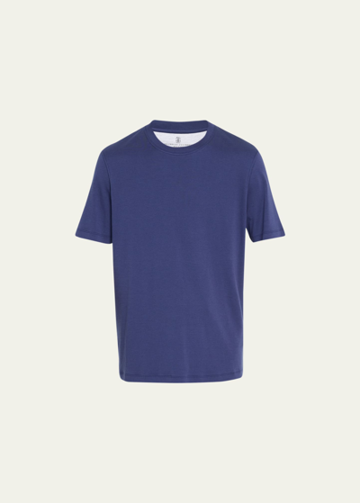Brunello Cucinelli Men's Cotton-silk Crewneck T-shirt In C9695 Blue
