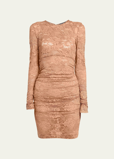 Dolce & Gabbana Floral Lace Fitted Midi Dress In Mediumbeig