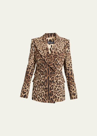 Dolce & Gabbana Leopard Print Double-breasted Blazer Jacket In Ltbrownprt