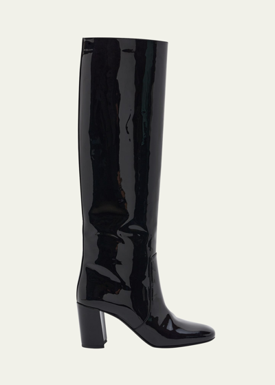Saint Laurent Cleveland Leather Knee Boots In Nero