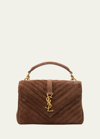 Saint Laurent Medium College Suede Shoulder Bag In 2358 Bark Brown