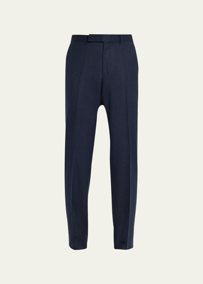 Zegna Men's Flat-front Wool Pants In Nvy Sld