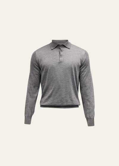 Brunello Cucinelli Men's Hollywood Glamour Cashmere-silk Polo Sweater In Dark Grey