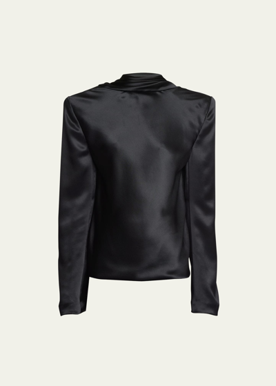 Saint Laurent Draped-back Silk Top In Black