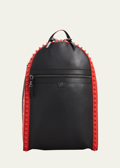 Christian Louboutin Men's Spiked Red Sole Leather Backpack In Black Red