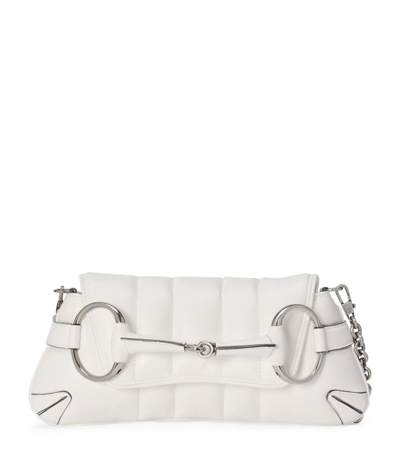 Gucci Small Leather Horsebit Shoulder Bag In White