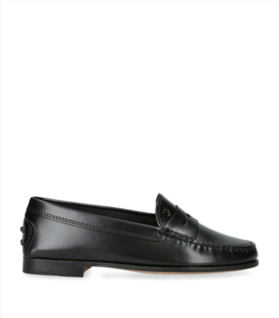 Tod's Leather Penny Loafers In Black