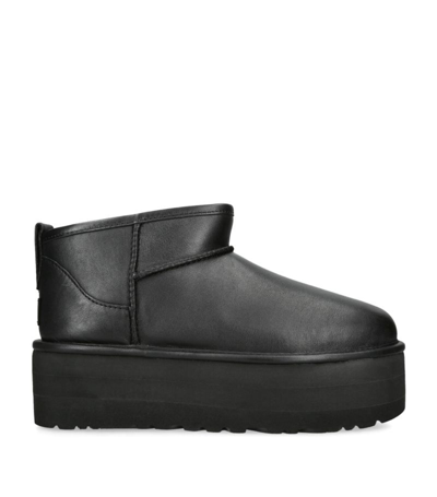 Ugg Leather Classic Mini Platform Boots In Black