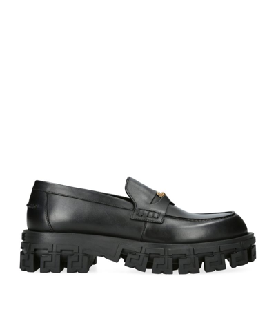 Versace Leather Chunky Medusa Loafers In Black