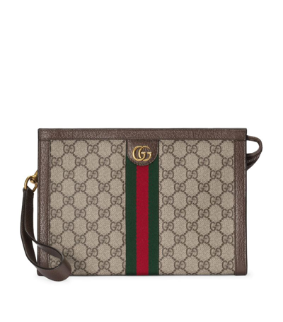 Gucci Gg Supreme Ophidia Pouch In Brown