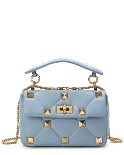 Tiffany & Fred Quilted And Studded Sheepskin Leather Shoulder Bag In Blue