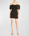 ML MONIQUE LHUILLIER LUNA DRAPED OFF-SHOULDER CREPE MINI DRESS