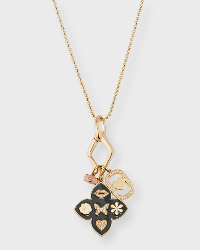 Sydney Evan 14k Yellow Gold Enamel Icon Moroccan Flower Pendant Necklace With Diamonds In Yg