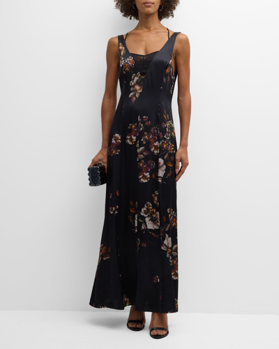 Jason Wu Sleeveless Floral-print A-line Maxi Dress In Black Multi