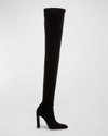 Saint Laurent Auteuil Velvet Over-the-knee Stilleto Boots In Nero