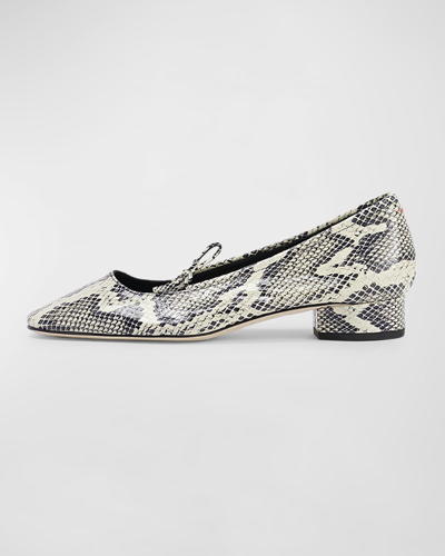 Aeyde Darya Snake-embossed Bow Ballerina Flats In Creamy Snake