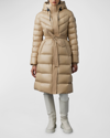 Mackage Coralia Lustrous Light Down Coat With Sash Belt In Carbon
