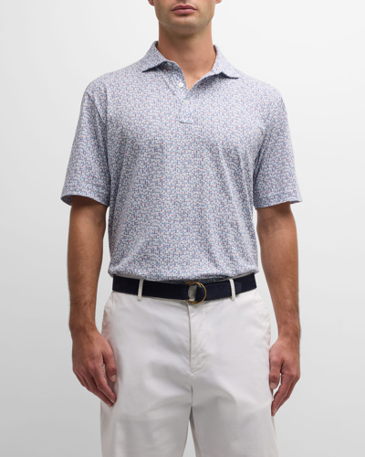 Peter Millar Men's Pilot Mill Half Full Printed Polo Shirt In White