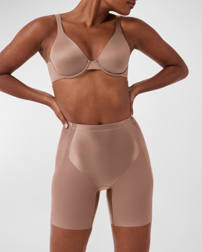 Spanx High-rise Lifting Mid-thigh Shorts In Cafe Au Lait