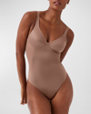 Spanx Sleeveless Shaping Satin Bodysuit In Cafe Au Lait
