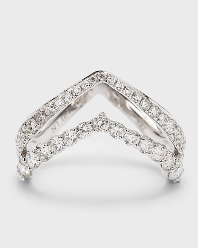 Lisa Nik 18k White Gold Double V Sparkle Diamond Ring In Metallic