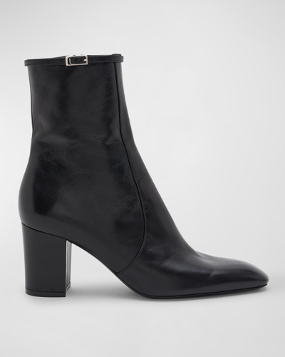 Saint Laurent Betty Lambskin Buckle Ankle Booties In Nero