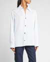 Bottega Veneta Women Pastel Light-blue Twill Shirt In Baby Blue