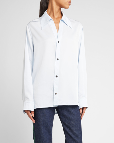 Bottega Veneta Women Pastel Light-blue Twill Shirt In Baby Blue