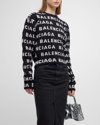 Balenciaga Women Allover Logo Wool Cropped Sweater In 1070 Black/white